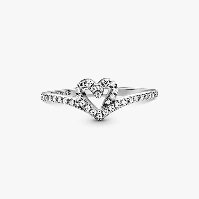 Sparkling Wishbone Heart Ring, Size 48