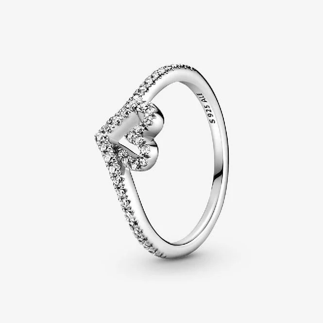 Sparkling Wishbone Heart Ring, Size 56