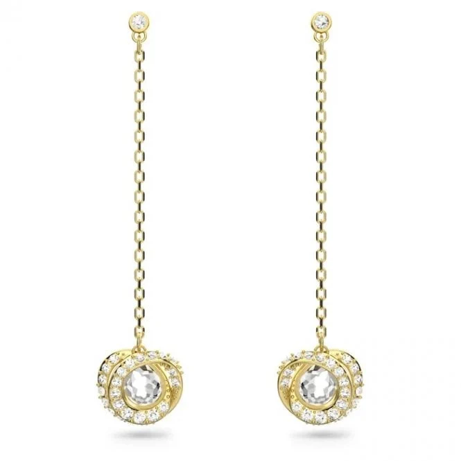 Generation Long Drop Long Earrings with White Crystal in Gold