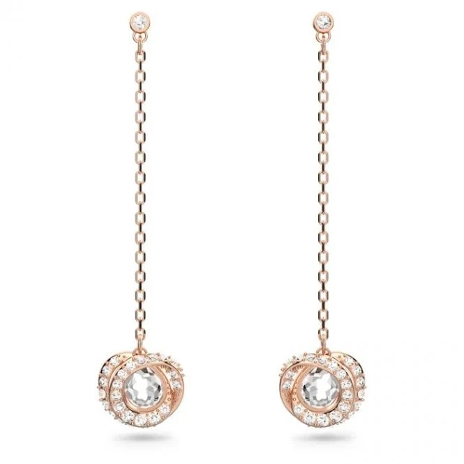 Generation Long Drop Earrings with White Crystal in Rose Gold