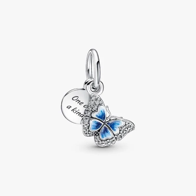 Blue Butterfly One of A Kind Double Dangle Charms