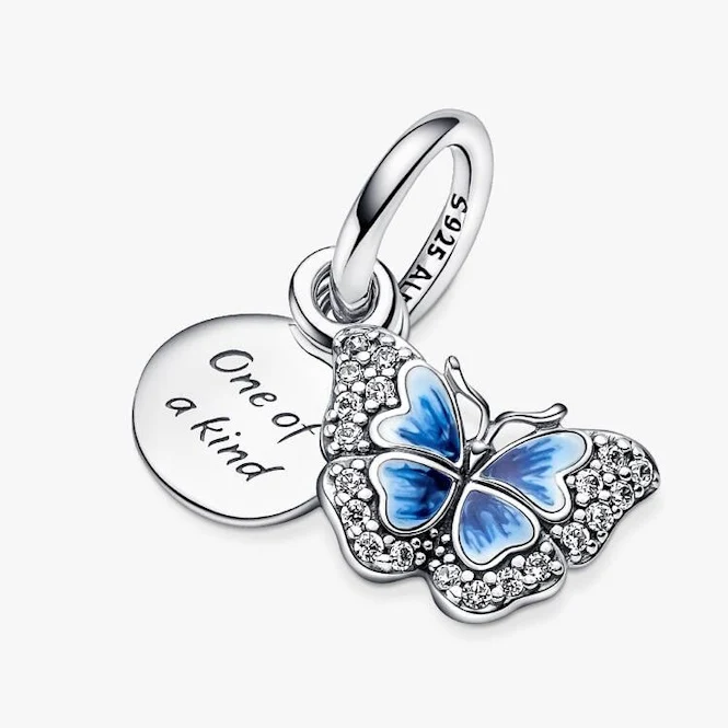 Blue Butterfly One of A Kind Double Dangle Charms