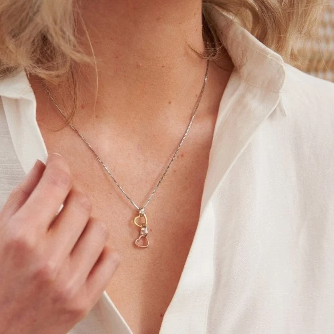 Silver Trio Triple Heart Pendant with Gold & Rose Gold