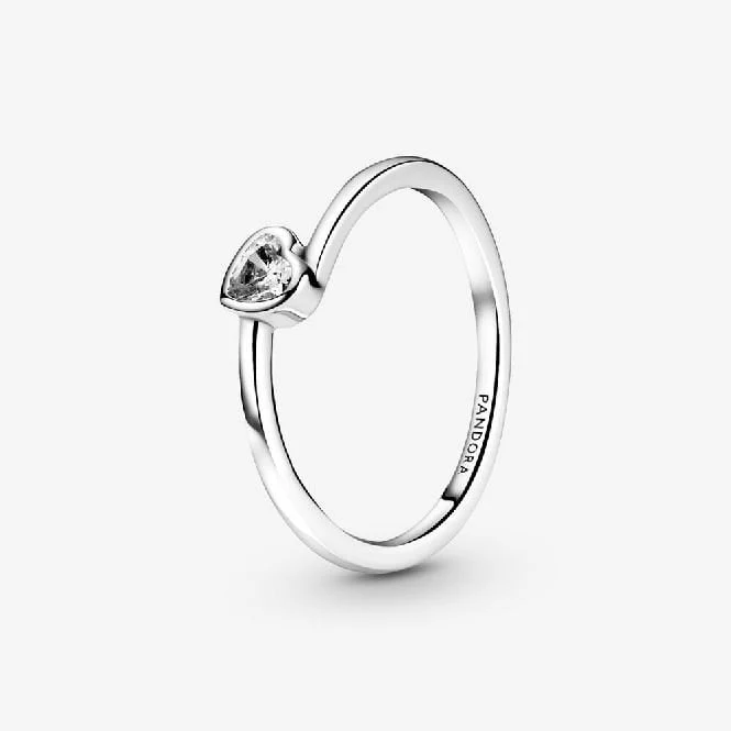 Clear Tilted Heart Solitaire Ring, Size 50