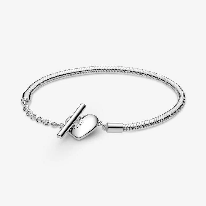 Moments Heart T-Bar Snake Chain Bracelet, 16cm