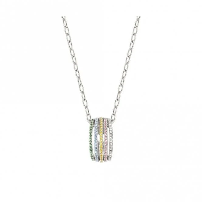 Lovelight Silver and Oval Rainbow CZ Pendant Necklace