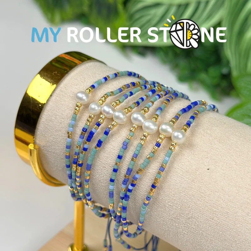 Blaues Miyuki-Armband, verstellbar, Kulturstein