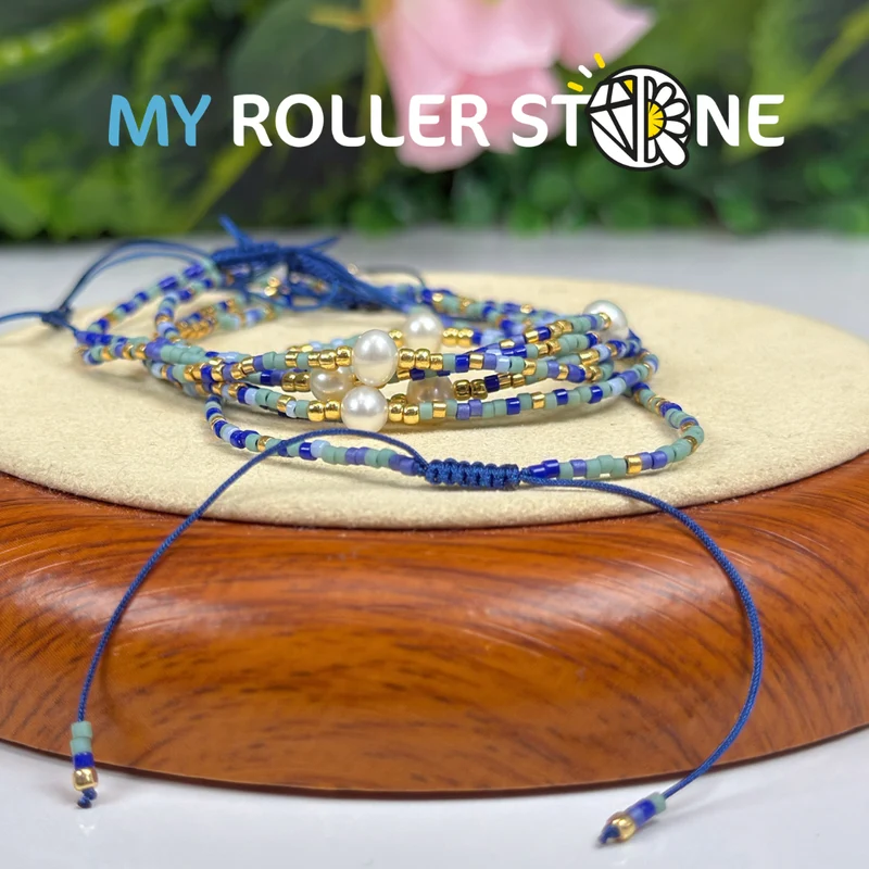 Blaues Miyuki-Armband, verstellbar, Kulturstein
