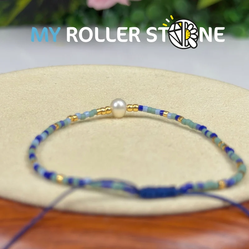 Blaues Miyuki-Armband, verstellbar, Kulturstein