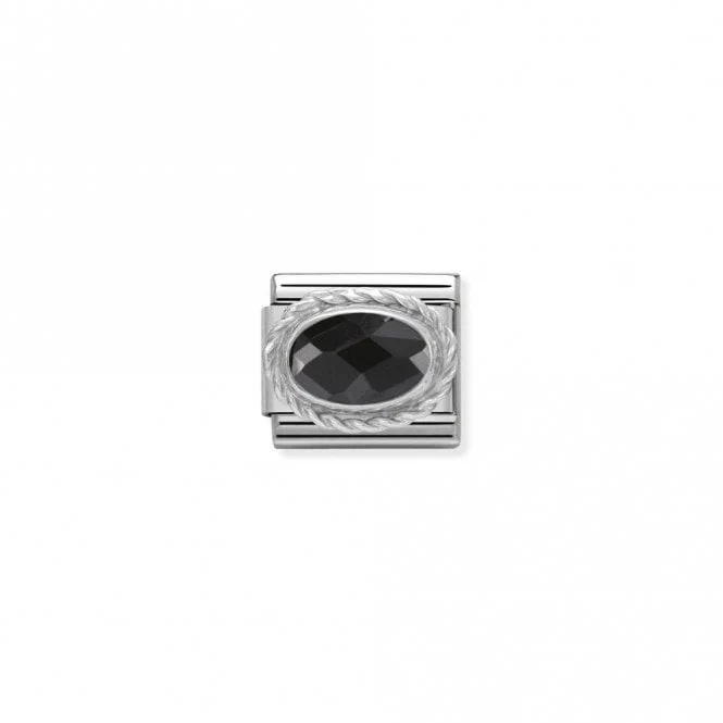 Classic Silver CZ Facetted Black Oval Sparkly Charms