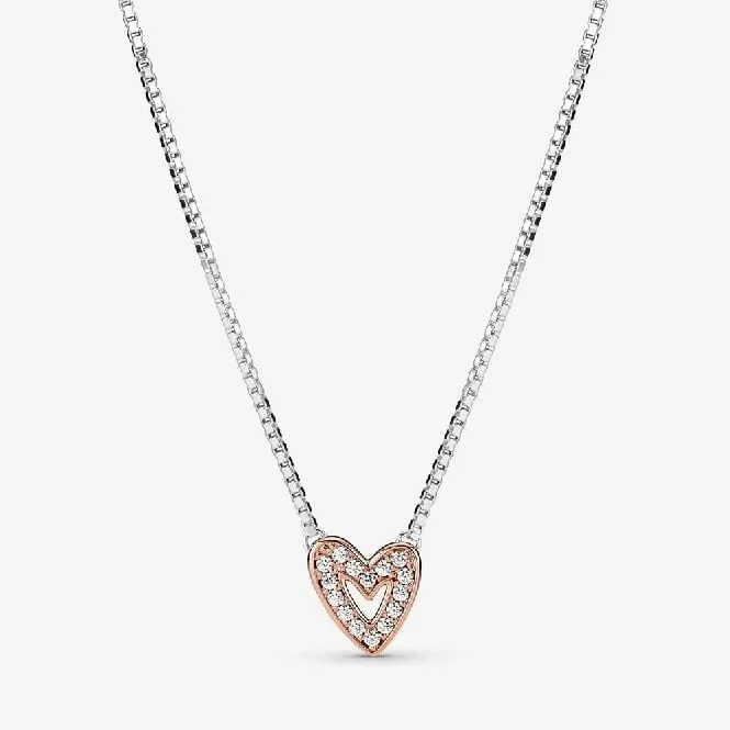 Rose Gold Sparkling Freehand Heart Necklace, 45cm