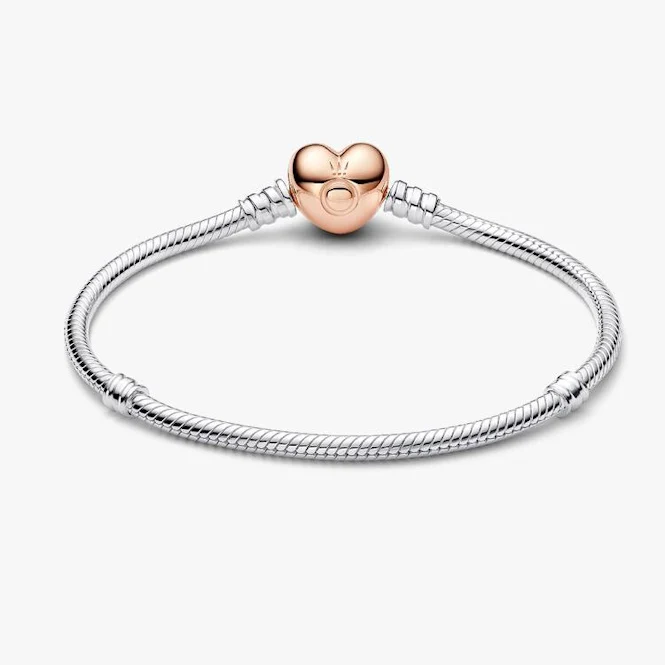 Moments Rose Heart Clasp Snake Chain Bracelet, 20cm