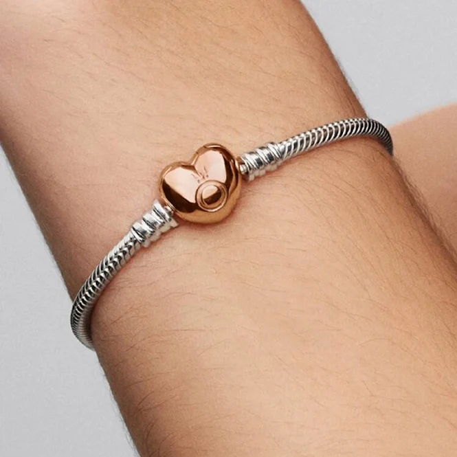 Moments Rose Heart Clasp Snake Chain Bracelet, 20cm