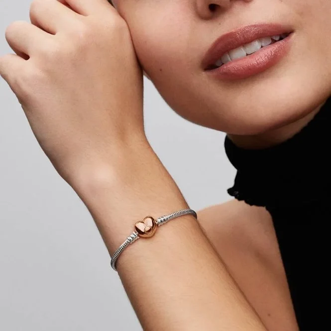 Moments Rose Heart Clasp Snake Chain Bracelet, 20cm