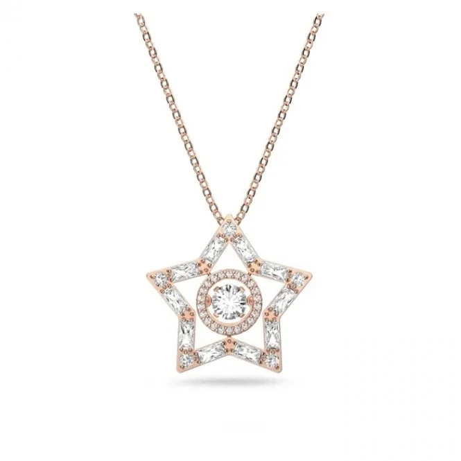 Stella Star Pendant Necklace with White Crystal in Rose Gold