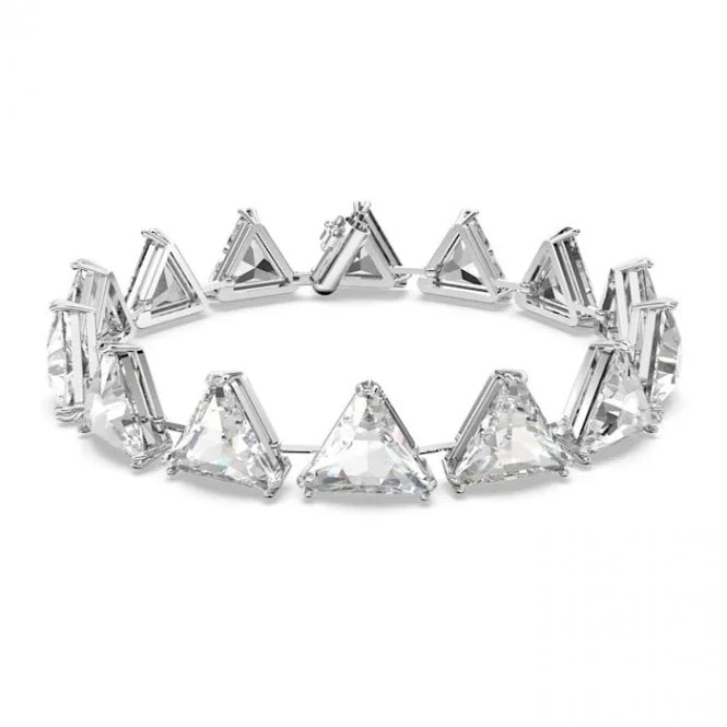 Matrix Triangle Cut Bracelet with White Crystal in Rhodium Silver