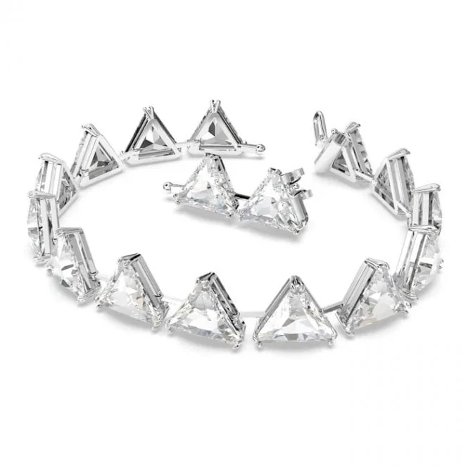 Matrix Triangle Cut Bracelet with White Crystal in Rhodium Silver