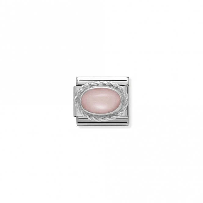 Classic Silver Pink Opal Oval Sparkly Charms