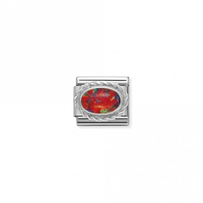 Classic Silver Red Opal Oval Sparkly Charms