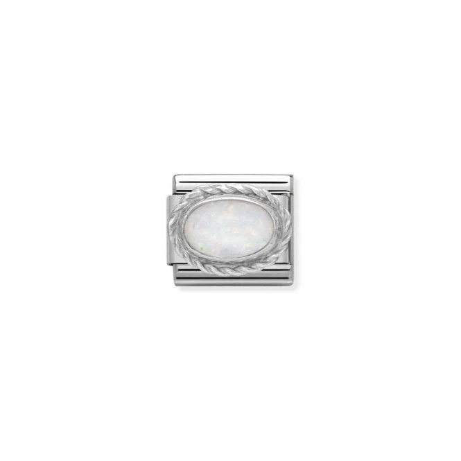 Classic Silver White Opal Oval Sparkly Charms