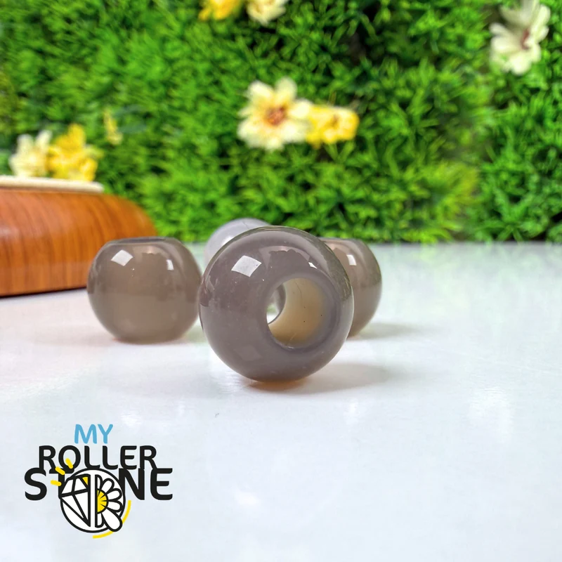 Ovale Perle mit großem Loch, Achat (Grau- oder Indischer Achat)
