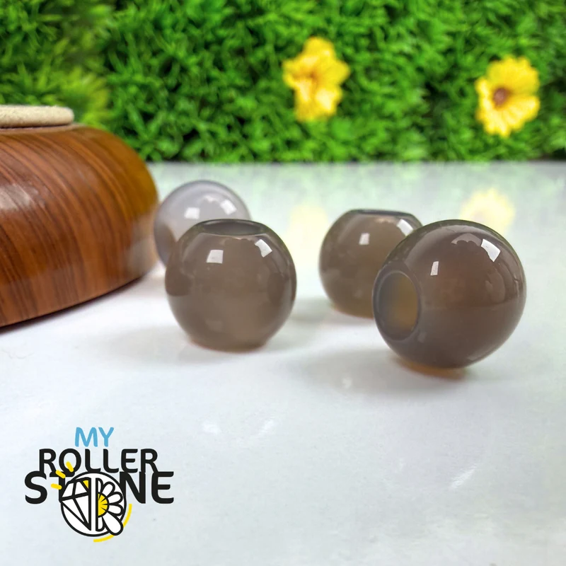 Ovale Perle mit großem Loch, Achat (Grau- oder Indischer Achat)