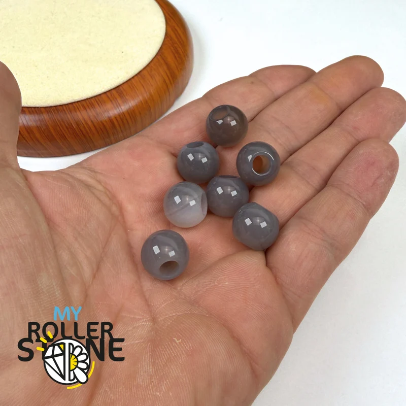Ovale Perle mit großem Loch, Achat (Grau- oder Indischer Achat)