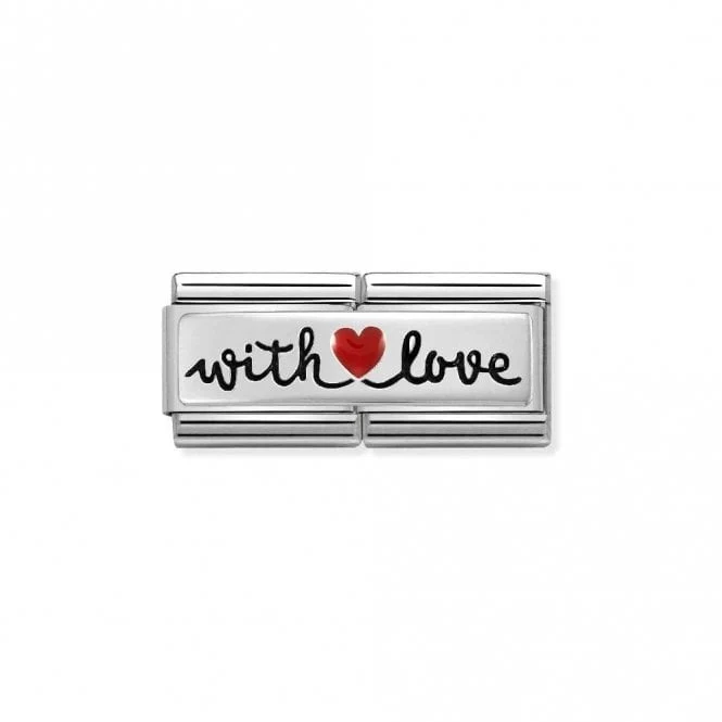 Silver and Enamel Double with HEART Love Love & Hearts Charms