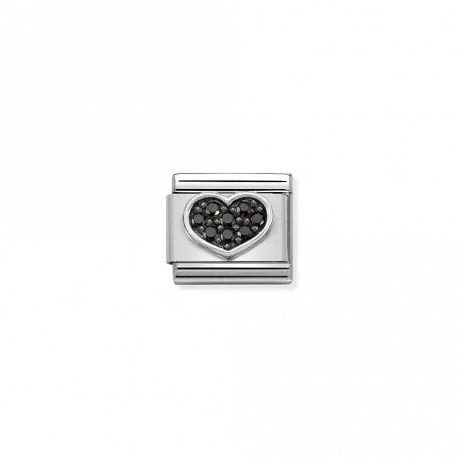 Classic Silver CZ Black Heart Love & Hearts Charms