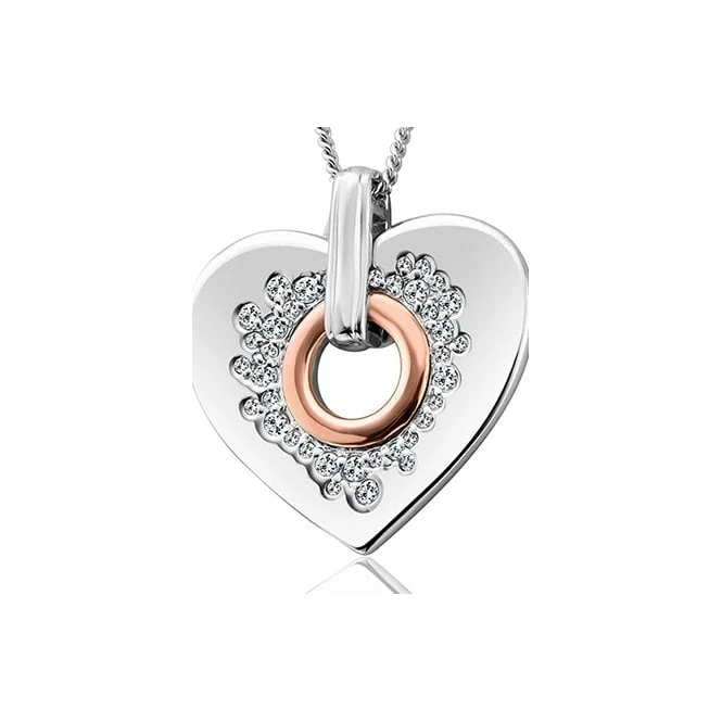 Cariad Silver Sparkle Big Heart Pendant with Topaz