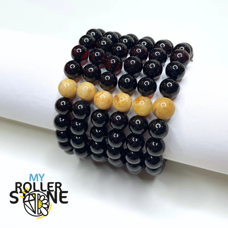 Schwarzes Bernsteinperlenarmband