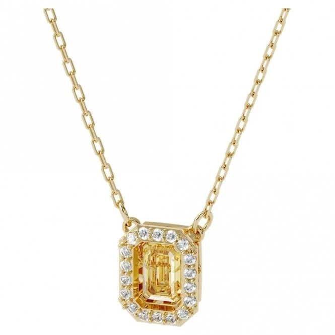 Una Octagon Cut Pendant Necklace with Yellow Crystal in Gold