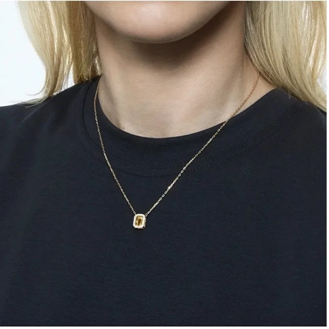 Una Octagon Cut Pendant Necklace with Yellow Crystal in Gold