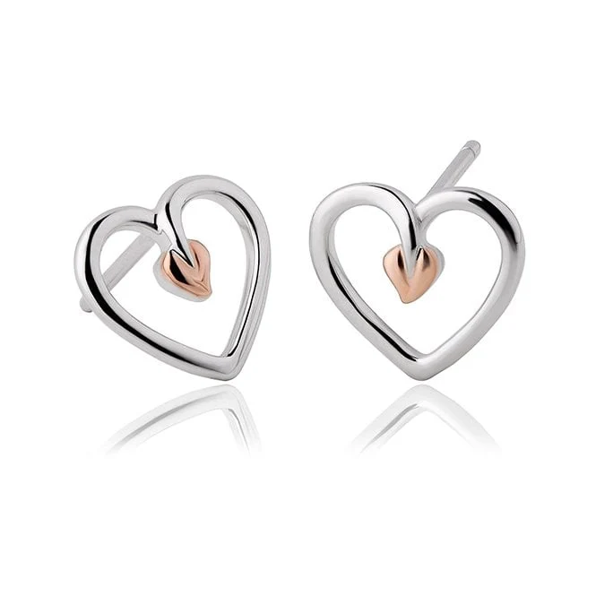 Tree of Life Silver Heart Stud Earrings