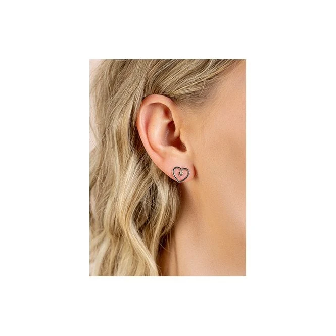 Tree of Life Silver Heart Stud Earrings
