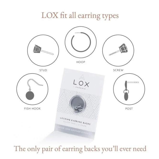 Lox Silver Tone Secure Earring Backs - 2 pairs