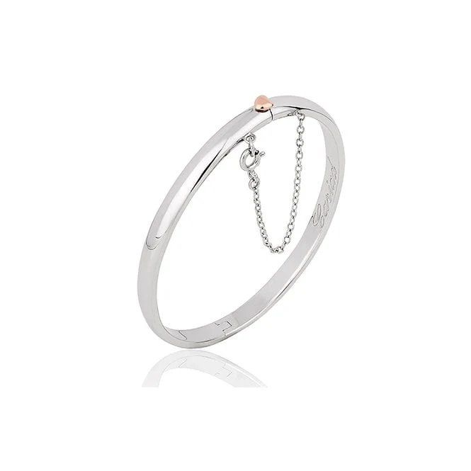 Cariad Silver Bangle with Safety Chain