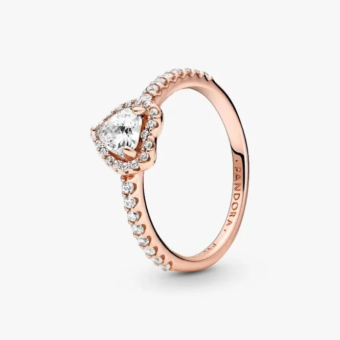 Rose Sparkling Elevated Heart Ring, Size 48