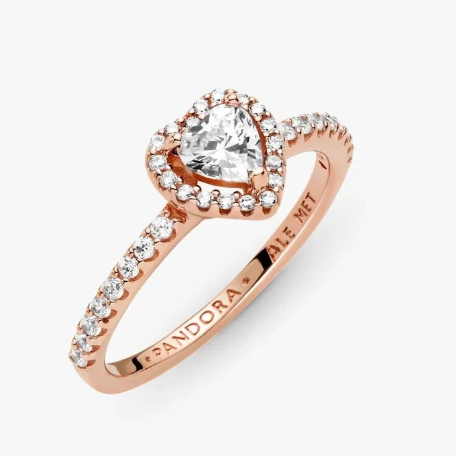 Rose Sparkling Elevated Heart Ring, Size 48