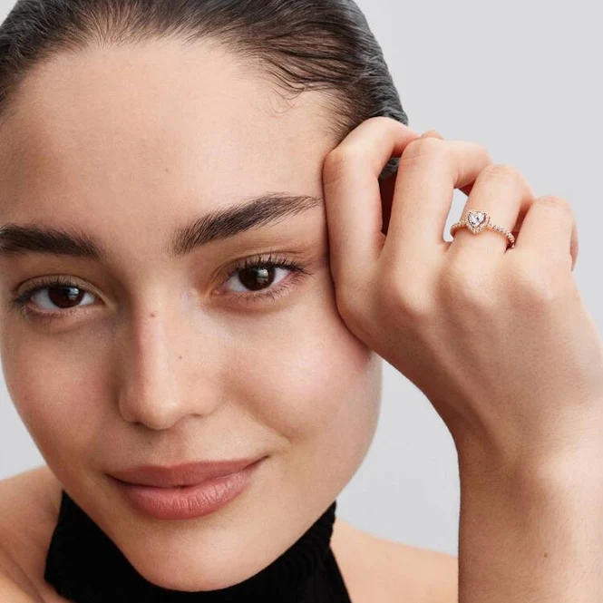 Rose Sparkling Elevated Heart Ring, Size 48
