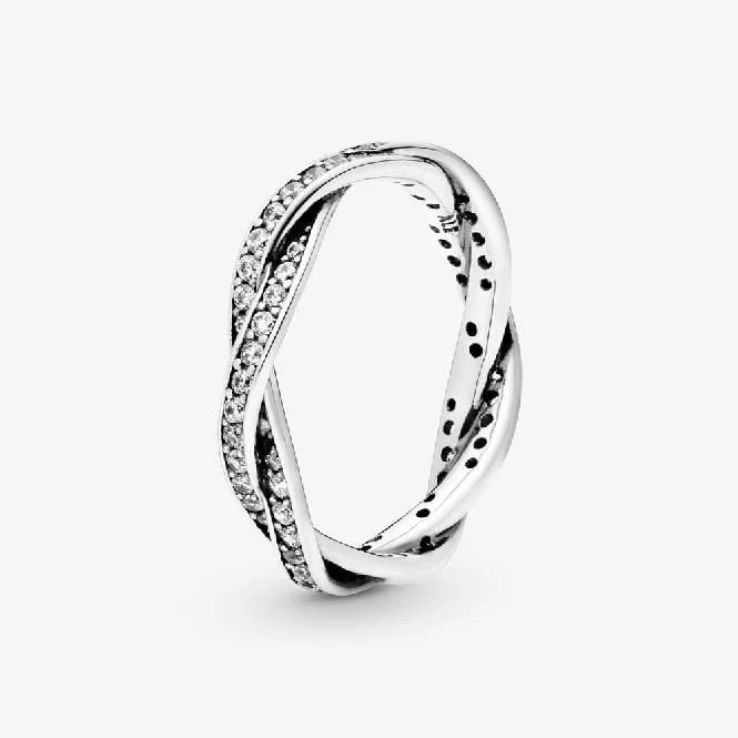 Sparkling Twisted Lines Ring, Size 56
