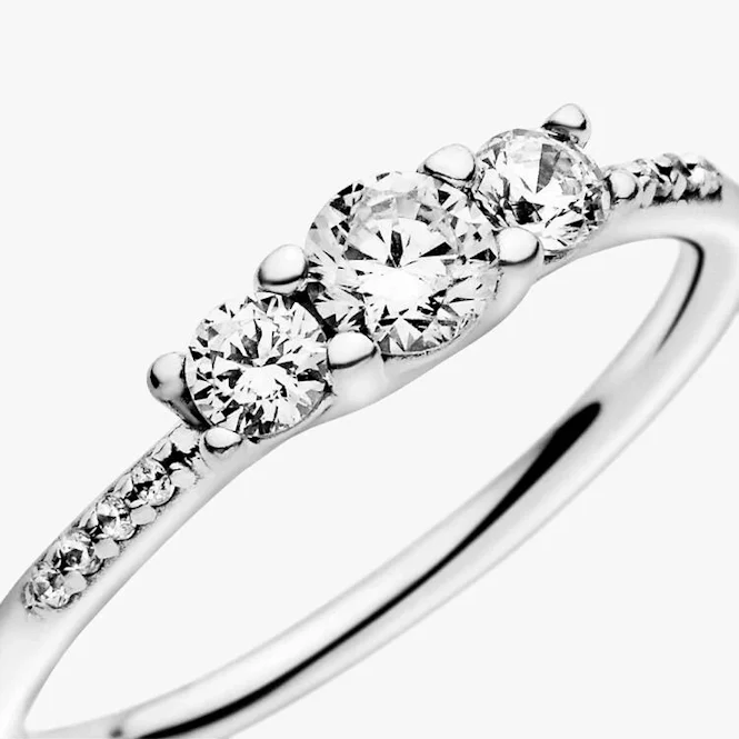 Clear Three-Stone Ring, Size 54
