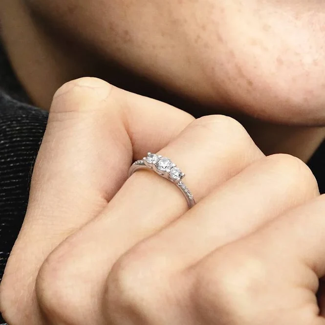 Clear Three-Stone Ring, Size 54