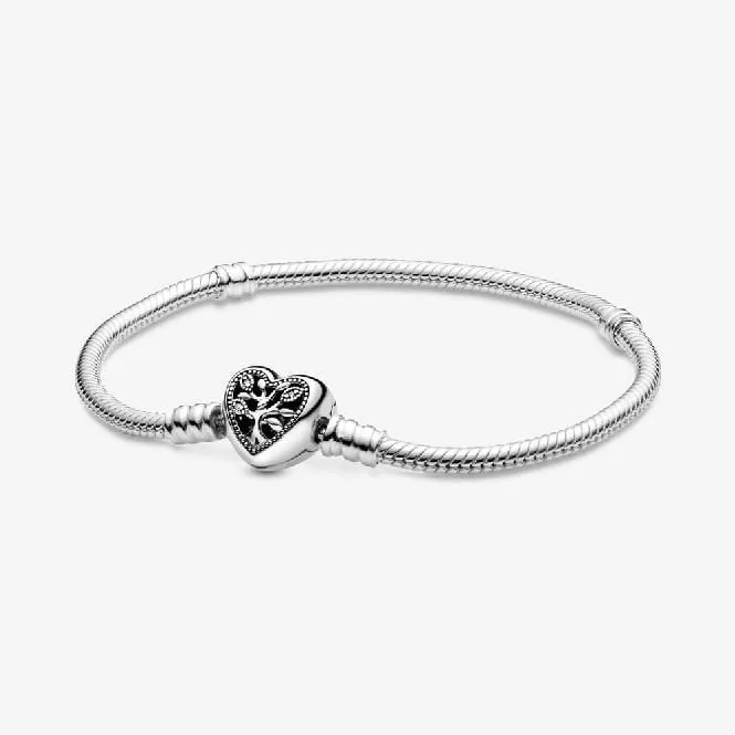 Moments Family Tree Heart Clasp Snake Chain Bracelet, 21cm