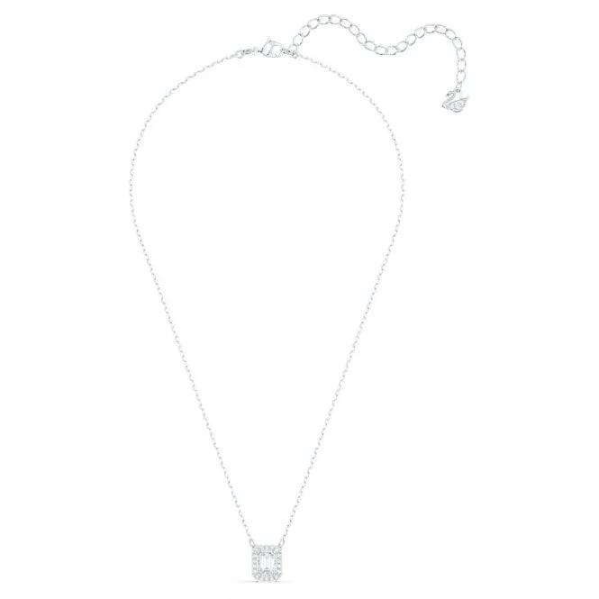 Una Pendant Necklace with Octagon-Cut White Crystal in Rhodium Silver