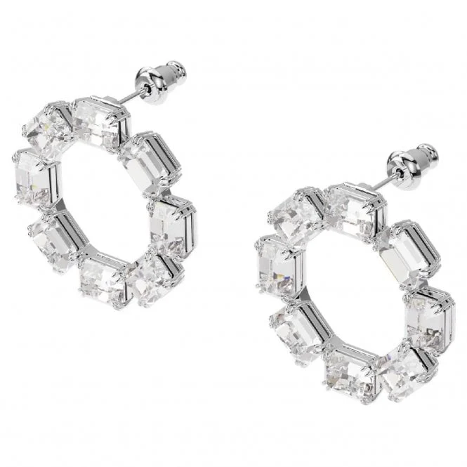 Millenia Earrings with White Circle Crystal in Rhodium Silver