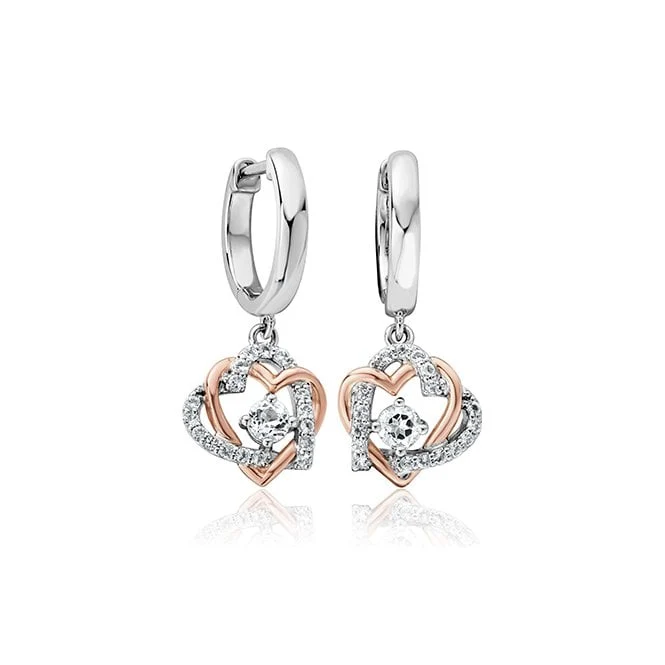 Forever Yours Silver Heart Drop Earrings with Topaz