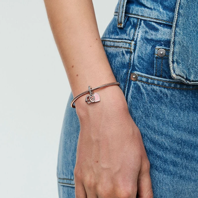 Rose Sparkling Infinity Heart Dangle Charms