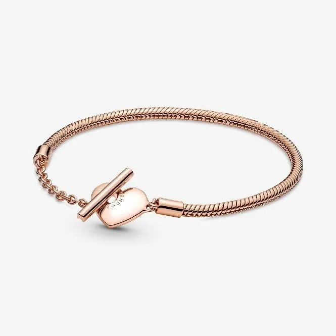 Moments Rose Heart T-Bar Snake Chain Bracelet, 18cm