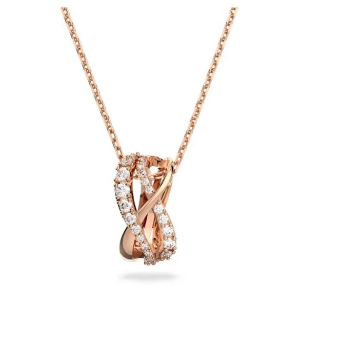 Hyperbola Pendant Necklace with White Crystal in Rose Gold